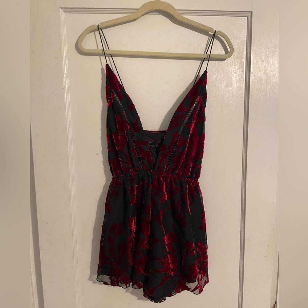 Tobi Black and Red Pattern Cross Back Romper